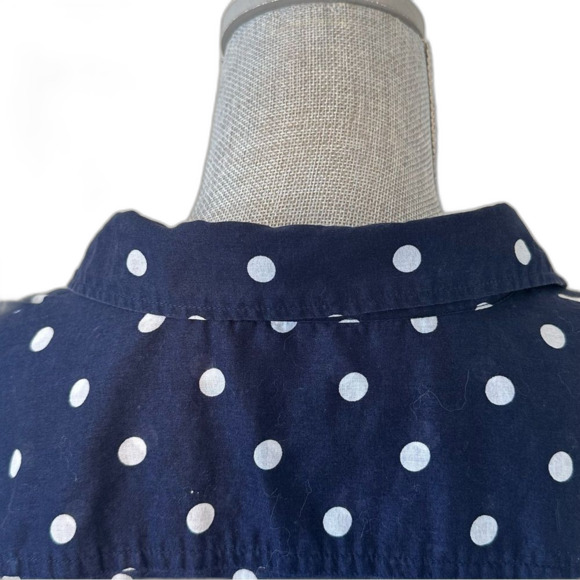 TALBOTS Blouse Women’s SZ M Polka Dot Button Front Long Sleeve Cotton Blue White - Picture 7 of 11